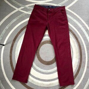 Across The Pond Men's Burgundy Cotton Chino Pants 32x30 Signature Line